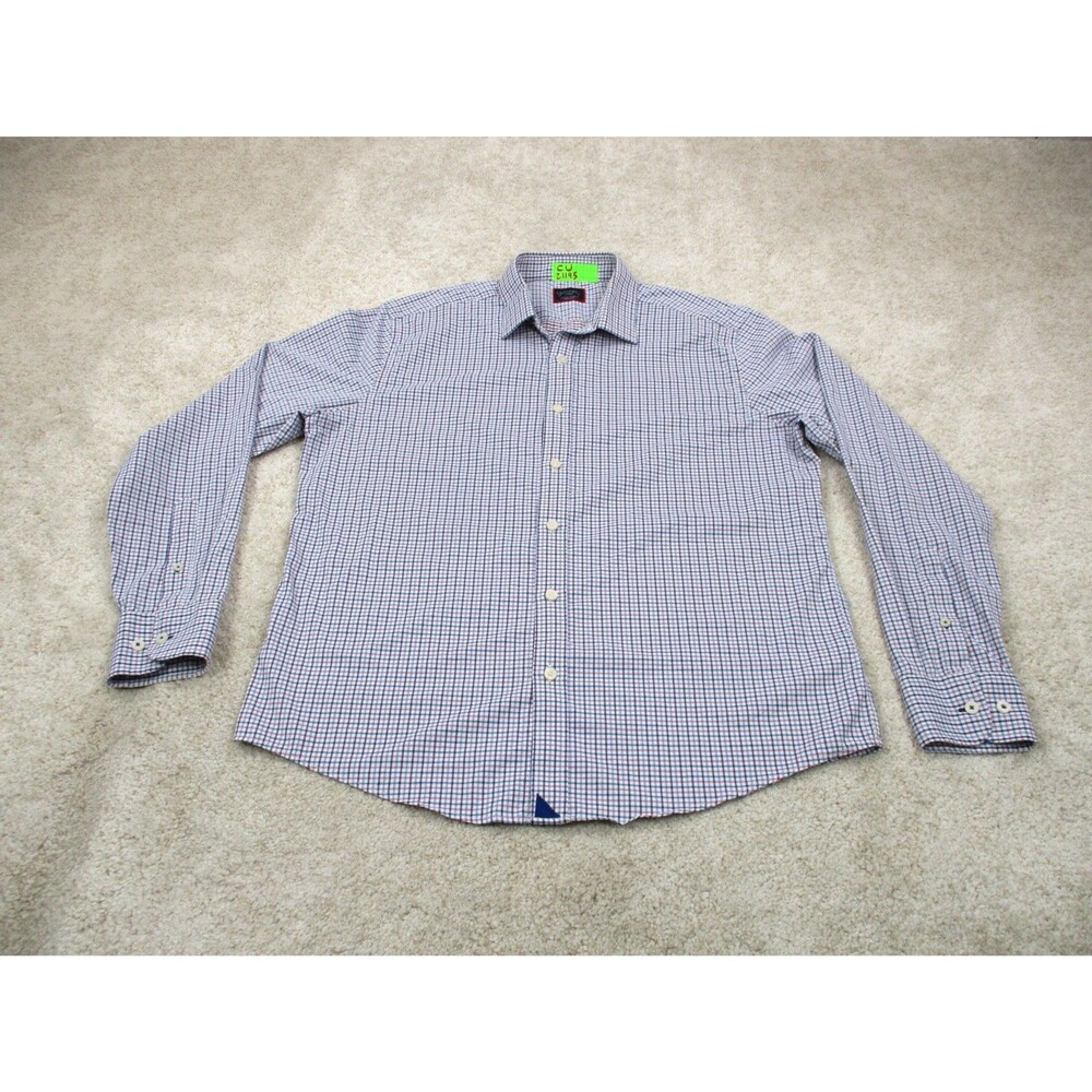UNTUCKit Shirt Mens Large L White Blue Pink Plaid Performance Stretch Button Up